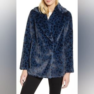 Ted Baker London Zenaida Blue Leopard Print Faux Fur Coat